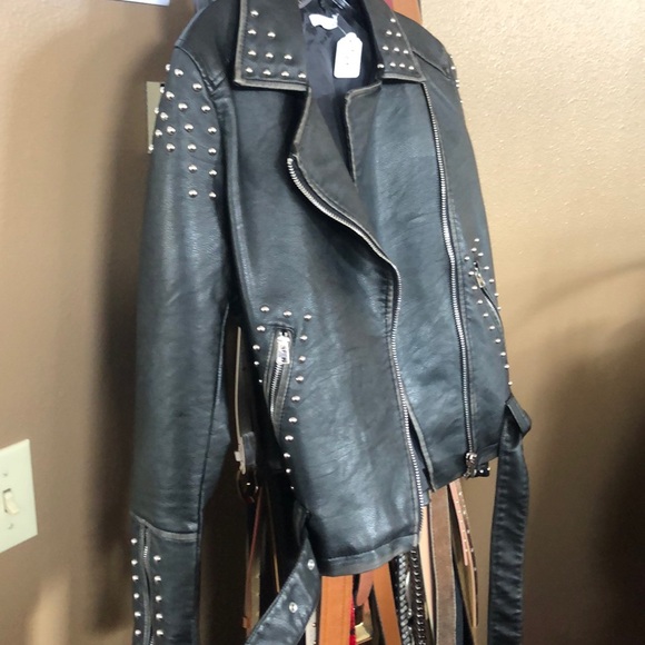 Biker Studded Faux Leather Jacket - Picture 2 of 3